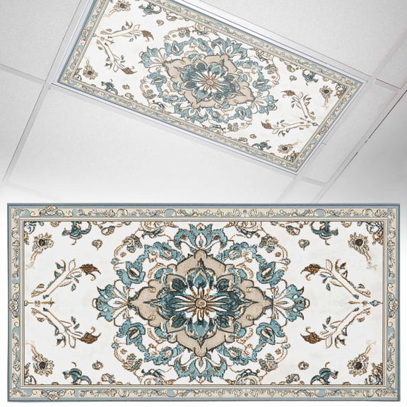 Ceiling Light Cover for Classroom, Boho Magnetic Fluorescent Light Covers Filter for School,Office, 2X4 FT, Pack of 1, Retro Pattern Aqua Blue