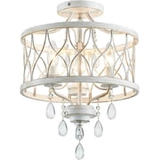 Ceiling Light Fixture, 3-Light Semi Flush Mount Chandelier Light Fixture Rustic White Pendant Ceiling Lamp for Hallway Corridor Kitchen Entryway Bedroom Living Room