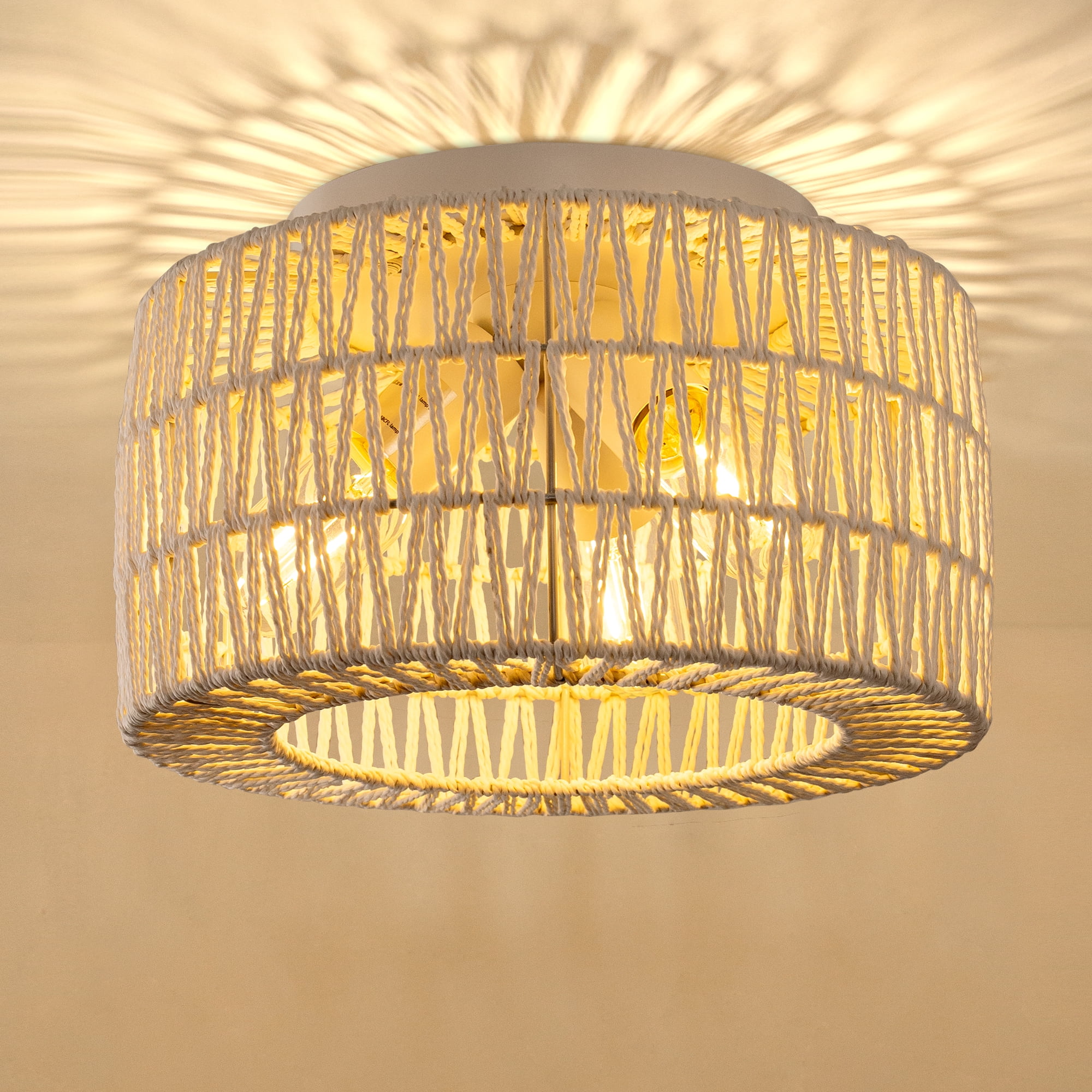 Ceiling Light Fixtures, YANSUN Hand-Woven Boho Flush Mount Ceiling Light, Farmhouse Light ...