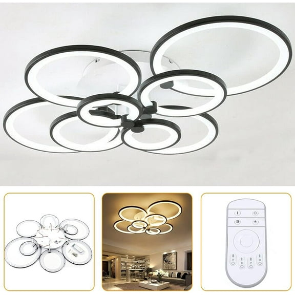 Ceiling Light Flush Mount Ceiling Light LED Dimmable Ceiling Light Modern Acrylic Lampshade Chandelier Bedroom Kitchen Living Room Interior Decorative (Black-8 Heads-Ring Circle)