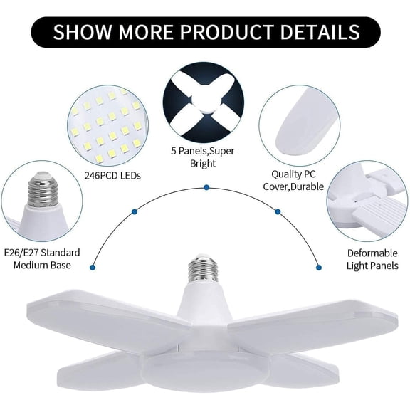 Ceiling Light, Foldable LED Pendant Lights, No Flicker E27 LED Bulb 360 Degrees Angle Adjustable Ceiling Lamp, Suitable or Shop, Basement, Workshop, High Bay Light, 50W(Four Leaves)