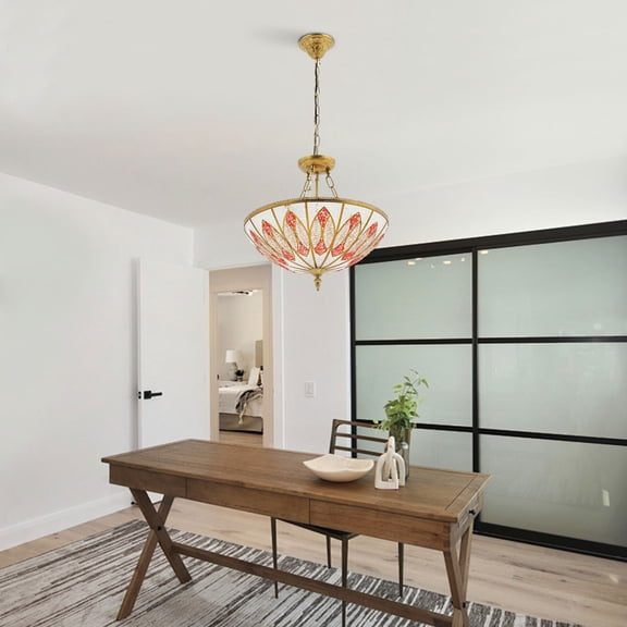 Ceiling Light, Lotus Umbrella Shaped Pendant Light, 45cm Diameter, 3-Light, E26 Socket, Decorative Art Chandelier for Living Room Bedroom Kitchen Island, Easy Clean, No Bulbs
