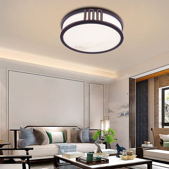 Ceiling Light Minimalist Wood Flush Mount Ceiling Light Fixture w/ Lampshade W/o Bulb for Living Rooms