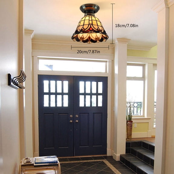 Ceiling Lights 1-Light 7.8" Wide Mission Style Stained Glass Flush Mount Ceiling Light for Bedroom Dining Living Room Entryway Foyer