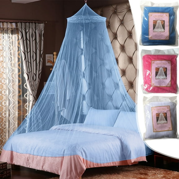 Ceiling Mosquito Net for 1.5m-1.8m Beds | Dome Floor Installation | White Pink Blue Color | Breathable Polyester Fabric | Includes Retaining Ring