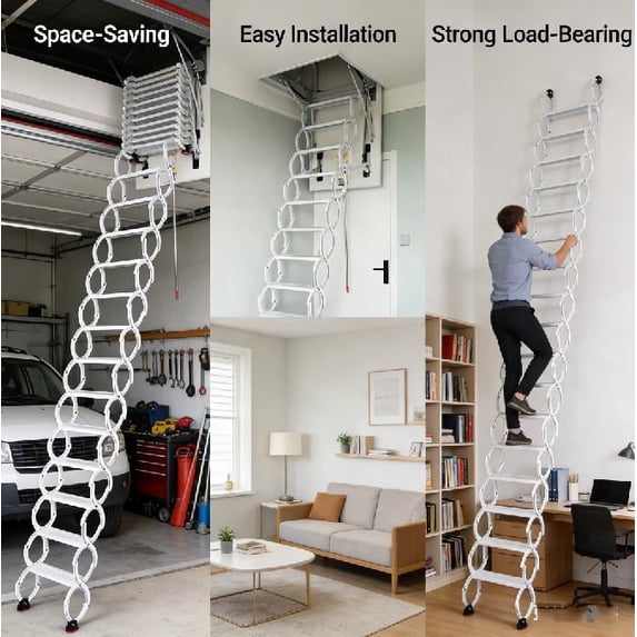 Ceiling Mount Attic Ladder, Retractable Attic Ladder Ceiling Pull Down ...