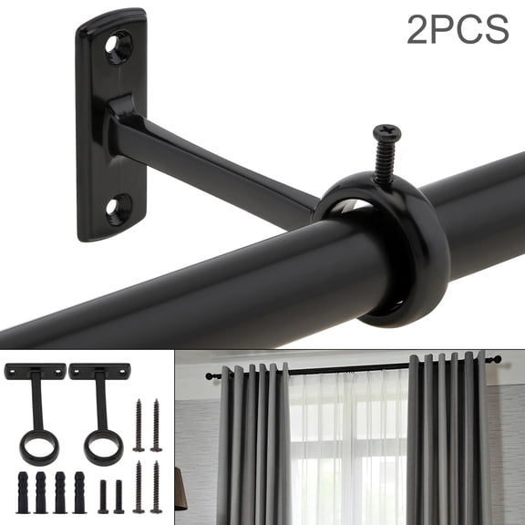 Ceiling-Mount Curtain Rod Brackets, Heavy Duty Aluminum Ceiling and Wall Curtain Rod Holder for 1 Inch Drape Pole (2, Black, for 1 Inch Pole)