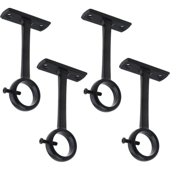 Ceiling-Mount Curtain Rod Brackets, Heavy Duty Ceiling and Wall Curtain Rod Holders for 1 Inch Drape Pole, Set of 4 (Black)
