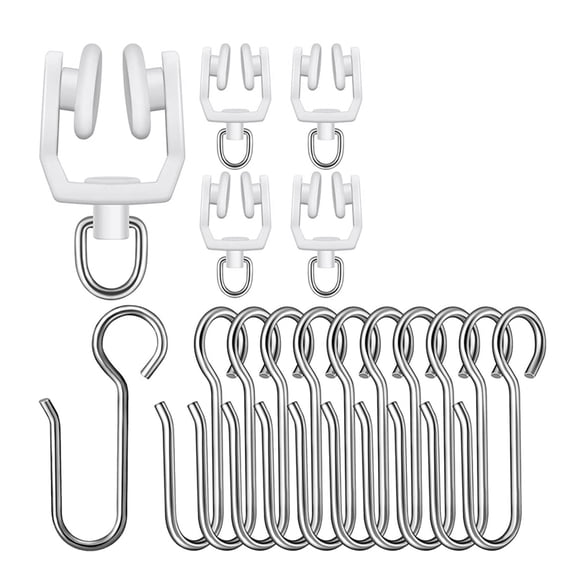 Ceiling Mount Curtain Track Set with 60 Metal Hooks and 60 Plastic Rollers, 120 Pcs, White and Silver