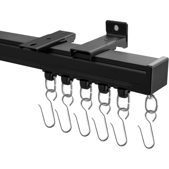 Ceiling-Mount Curtain Track System with Hooks, Heavy-Duty Aluminum Room Divider Track, Black, 6 Feet