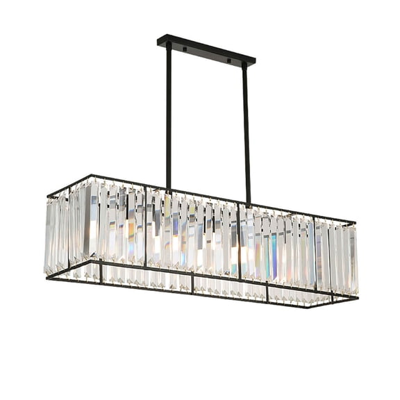 Ceiling Mount Height Adjustable K9 Crystal Chandelier Rectangular Raindrop Pendant Light