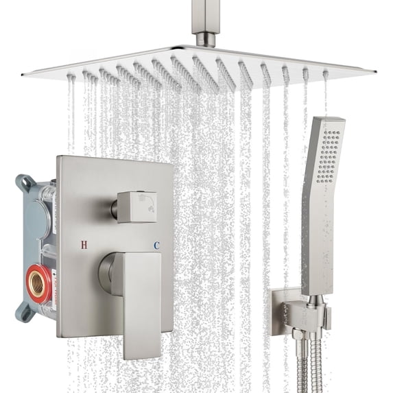 Ceiling Mount Shower System Bathroom Shower Faucet Set Rain Showerhead with Handheld Spray Pressure Shower Trim Kit with Valve Showerhead Matte