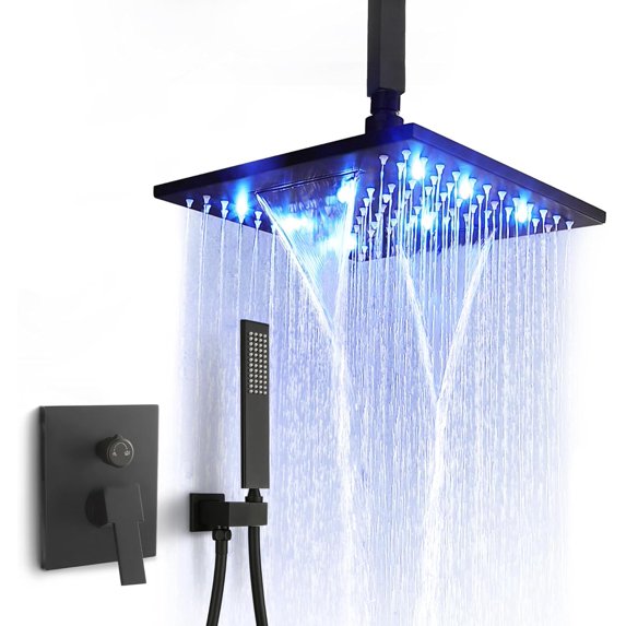Ceiling Mount Shower System LED Rain Shower Head with Handheld ...
