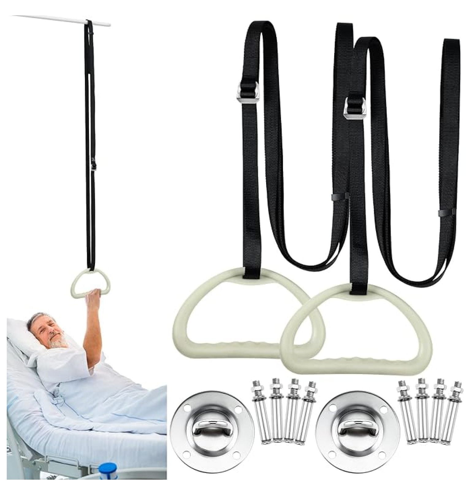 Ceiling Mounted Bed Trapeze Pull Up Bar for Elderly Mobility, Adjustable Bed Helper Assist (2-Pack)