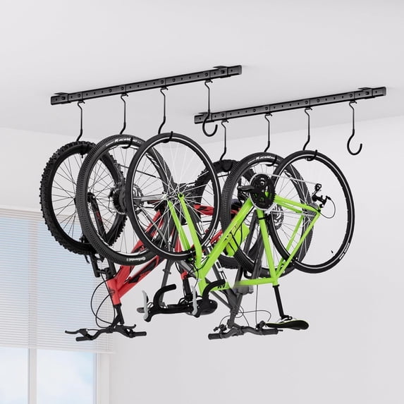 Ceiling Mounted Bike Rack for Garage, Indoor Metal Bike Hanger with Adjustable Ceiling Hooks Hold Bikes, Space-Saving Garage Bike Storage for Storing Bike