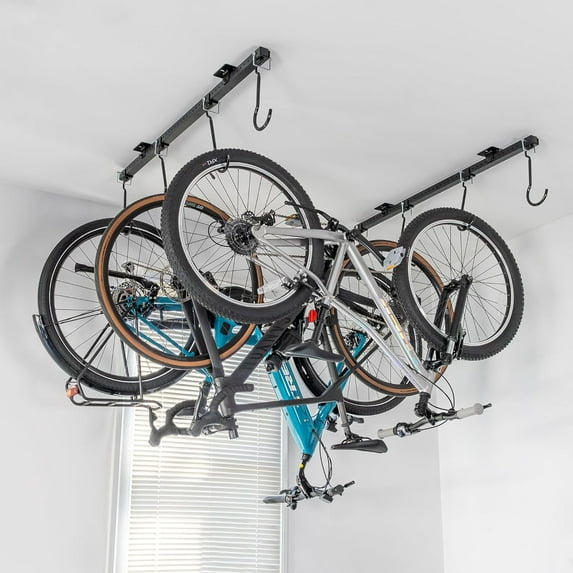 Ceiling Mounted Bike Rack for Garage - Premium Bicycle Stand & Hanger Space-Saving Storage | Adjustable Hooks Hold 4-8 Bikes Indoor System basement