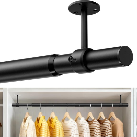 Ceiling Mounted Closet Rods for Hanging Clothes, 17-28in, Black