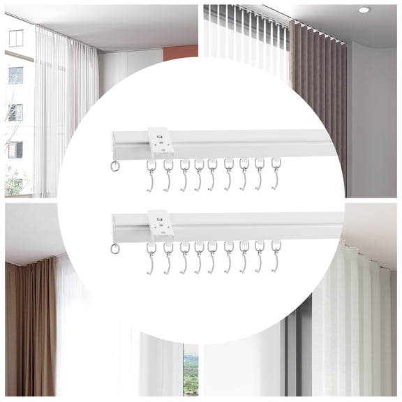 Ceiling-Mounted Curtain Track Kit - Easy Glide, Adjustable Length, Includes 18 Hooks, Brackets & Connector for Living Room, Bedroom, Office, and More