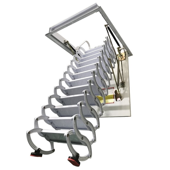 Ceiling Mounted Folding Loft Ladder Attic Stairs Full White 9.8Ft Height 12 Steps