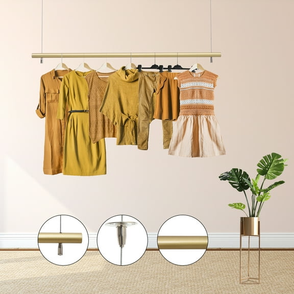 Ceiling Mounted Garment Hanger, 30kg/66.14lbs Load-bearing, Height Adjustable, Metal Hanging Clothes Rack for Home