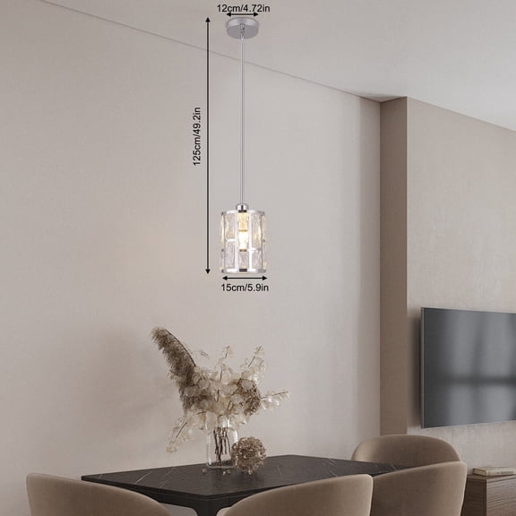 Ceiling-Mounted Light, Adjustable Height, Modern Crystal Cylinder Pendant Light Fixture