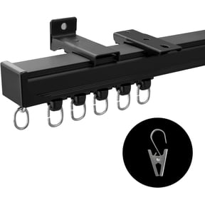 Ceiling-Mounted Metal Curtain Track with Clips Black 15 ft
