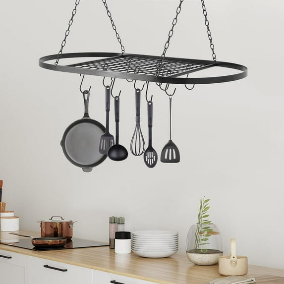 Ceiling Mounted Pot Rack 32 inch Heavy-Duty Hanging Pot Rack with 10 ...