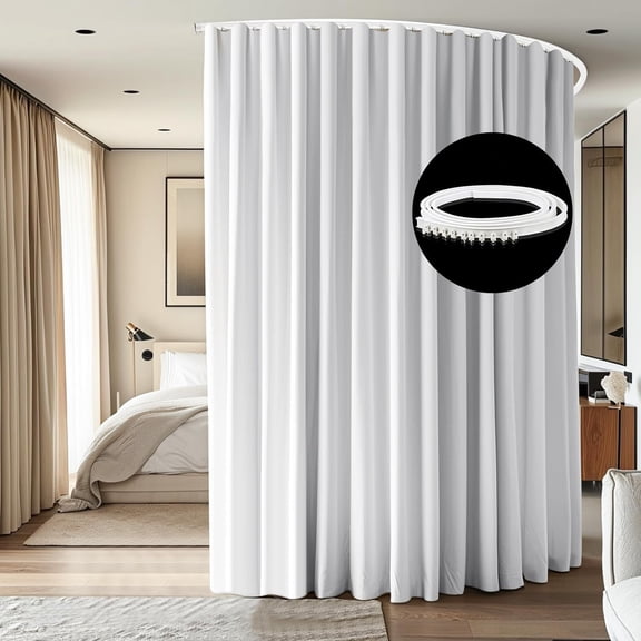 Ceiling Mounted Room Divider Curtain Track Set with Blackout Drape - Extra Wide Flexible Partition for Bedroom Privacy, Includes 1 Gray Panel & White Rail, 8.3 ft Wide x 7 ft High