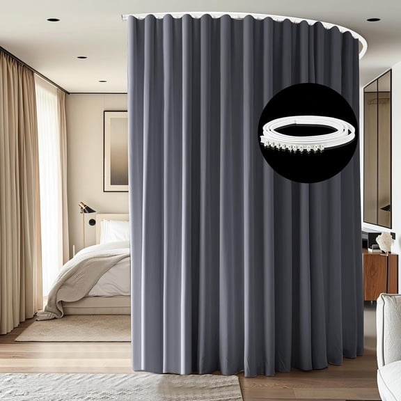 Ceiling Mounted Room Divider Curtain Track Set with Blackout Grey Panel, 100 in W x 84 in L