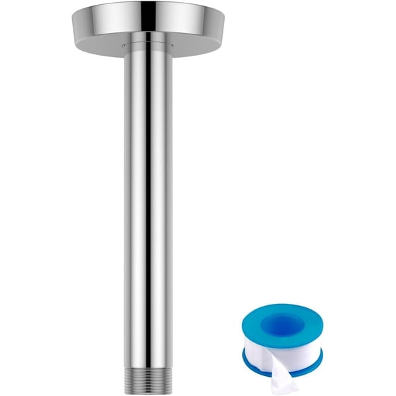 Ceiling Mounted Shower Arm, 6 Inch Shower Pipe with Flange, 1/2 NPT Round Shower Stem for Rain Shower , Chrome