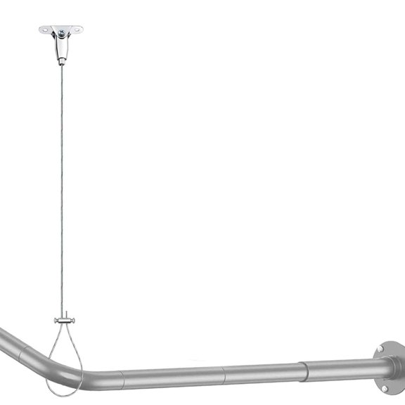Ceiling Mounted Shower Curtain Rod Support Bracket, Adjustable Ceiling Suspension Holder for Curved, L-Shaped, U-Shaped Corner Shower Rods, Stainless Steel, Anti-Sagging