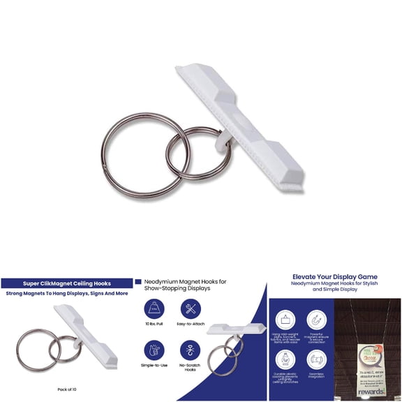 Ceiling Outfitters 95277 Super ClikMagnet Ceiling Hooks - Magnetic Hooks for Signs, Decor, and Displays - 10 lbs Pull - White
