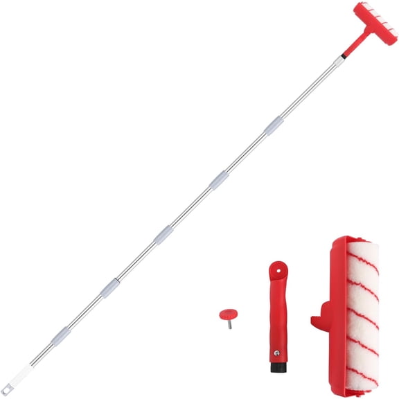 Ceiling Paint Roller No Drip Kit 8FT Extension Pole Included, 10 Inch Roller with Shield & Adjustable Head | No Drip, Splatter-Free Brush for Ceiling & Wall Painting (Red)