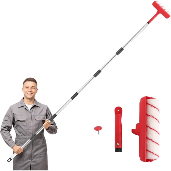 Ceiling Paint Roller No Drip Kit, 98.6 Inch Extendable Extension Pole with Red Plastic Splash Shield & Adjustable Rotating Head, Professional & DIY Use for Ceilings, Walls, Fences, Furniture