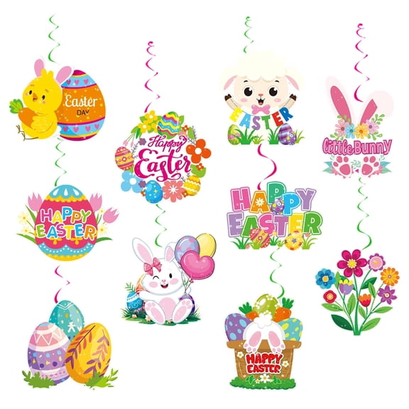 Ceiling Party 7in Easter Hanging Swirl Decorations with Bunny Chick Egg Cutouts Easter Party Hanging Decor for Home Classroom