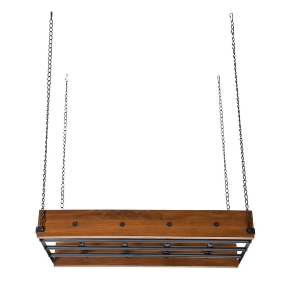 Ceiling Pot Rack, Hanging Pot Rack, 61x33x6 cm, 12 Hooks, Wood & Iron, Heavy Duty, 44.09 lbs Capacity, for Pots, Pans, Utensils