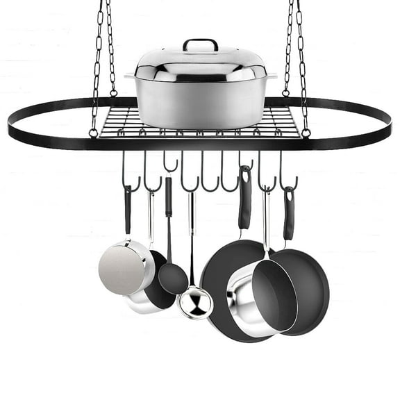 Ceiling Pot Rack, Kitchen Hanging Cookware Storage Shelf Organizer, Black 80*42*53cm Pot and Pan Ceiling Rack,Hanging Pot Rack Kitchen Utensil Pull Down Holder