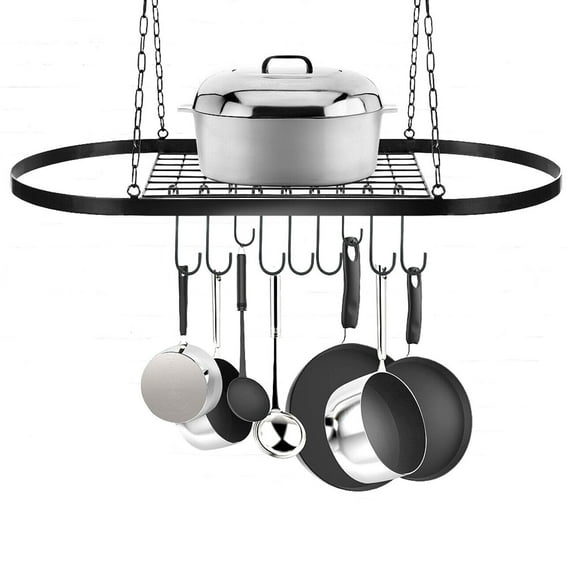Ceiling Pot Rack, Kitchen Hanging Cookware Storage Shelf Organizer, Black 80*42*53cm Pot and Pan Ceiling Rack,Hanging Pot Rack Kitchen Utensil Pull Down Holder