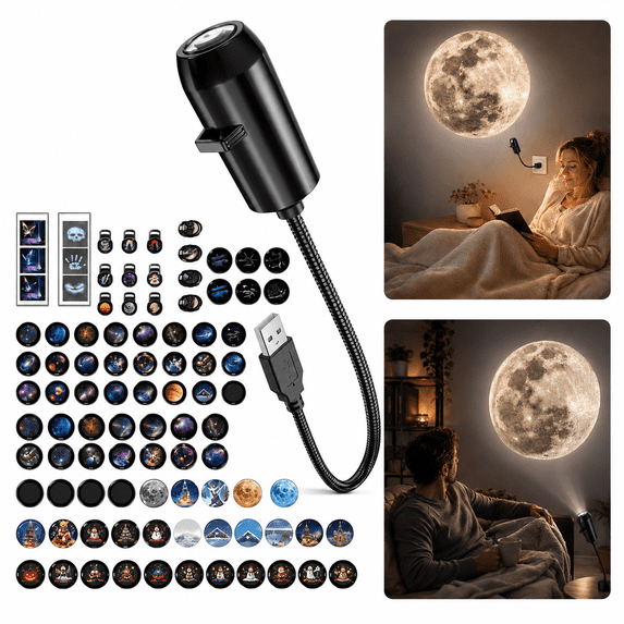 Ceiling Projector for Bedroom, Gooseneck Projector Light with USB Power, Adjustable Brightness Star Projector Night Light for Wall Ceiling Dorm Kids Room Gift