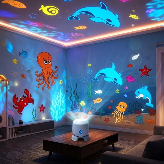 Ceiling Projector for Bedroom, 360° Holographic Night Light Projector, 3D Wave Light Effect & Adjustable Brightness for Meditation, Home Theater