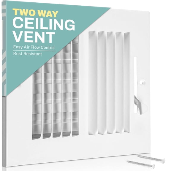 Ceiling Register - Air Vent Covers for Home Ceiling or Wall - 10X4 Inch (Duct Opening) 2-Way White Grille Register Cover with Adjustable Damper for HVAC Heat and Cold Air Conditioner