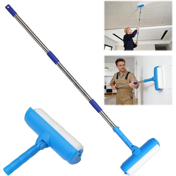 Ceiling Roller 4 Ft Roller Extension Pole Splash Guard Rollers 9 Inch Splatter and Drips Roller Kit 2-in-1 Roller Brush for Ceiling Painting