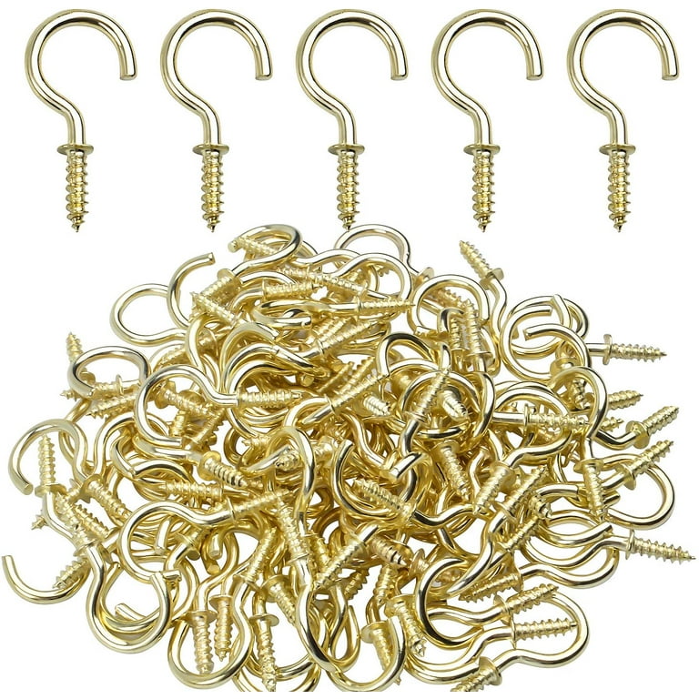 Ceiling Screw Hooks, 100 Pieces 3/4 Inch Cup Hooks Screw-in Hooks for  Hanging Plants Mug Cup, Gold 
