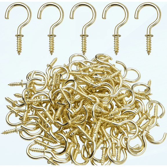 Ceiling Screw Hooks, 100 Pieces 3/4 Inch Cup Hooks Screw-in Hooks for Hanging Plants Mug Cup, Gold
