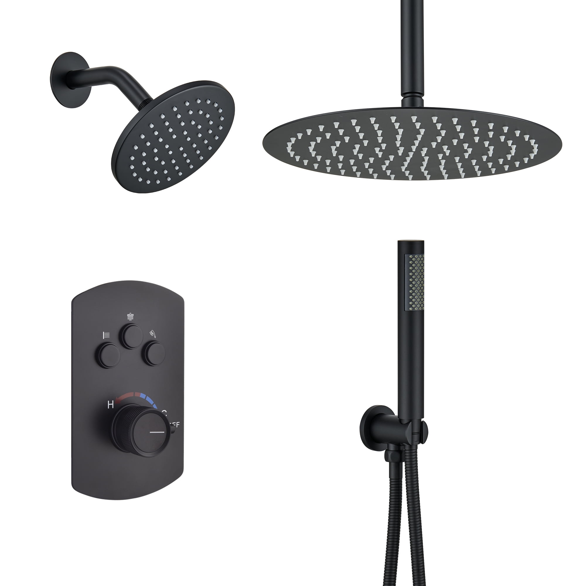 Ceiling Shower Faucet Set with Valve Bathroom High Pressure Dual 3 in 1