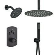 Dual Shower Heads 12 Inch Ceiling Mounteded Rainfall Shower Set Matte Black