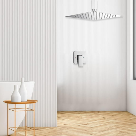 Ceiling Shower System Shower Faucet Bathroom Luxury Rain Mixer Shower Combo Set Rainfall Shower Head System 10 Inch Polished Chrome with Valve and Trim