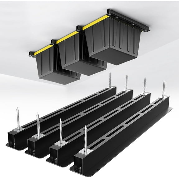 Ceiling Storage Rack, Heavy Duty Overhead Garage Adjustable Bin System, 4 Sets for 3 Bins, 26 Inch
