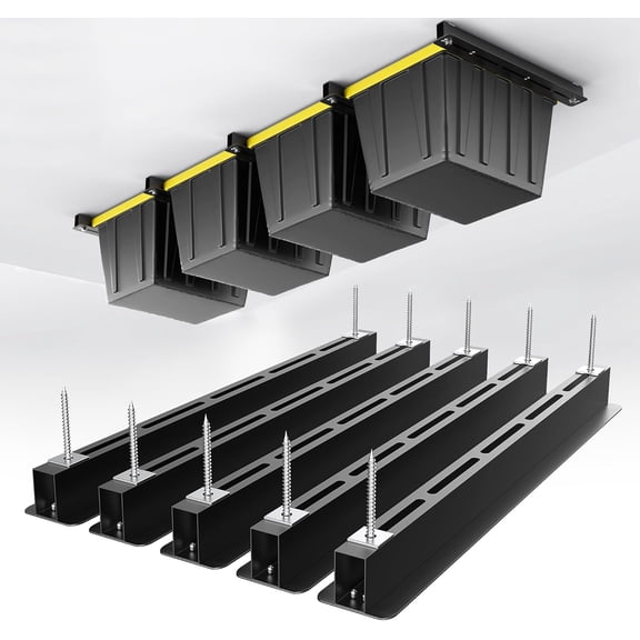 Ceiling Storage Rack, Heavy Duty Overhead Garage Adjustable Bin System, 5 Sets for 4 Bins, 26 Inch