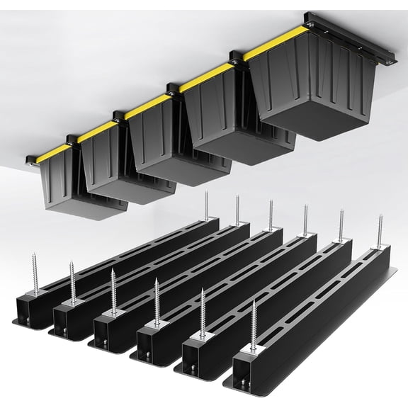 Ceiling Storage Rack, Heavy Duty Overhead Garage Adjustable Bin System, 6 Sets for 5 Bins, 26 Inch